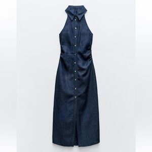 Zara Dark Blue Halter Denim Dress